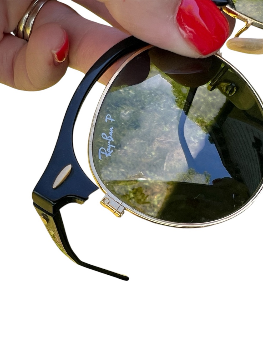 Ray-Ban Polarized Club Round RB4246 - Black Frames, Gold Accents, Green Lenses - Picture 8 of 8